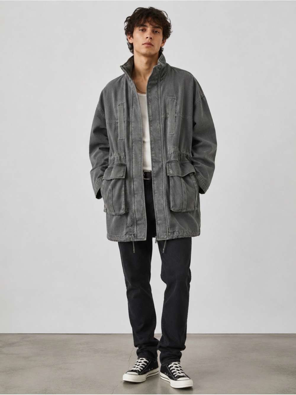 Zara Gray Oversized Utility Jacket XS Unisex Men’s Small Military Coat